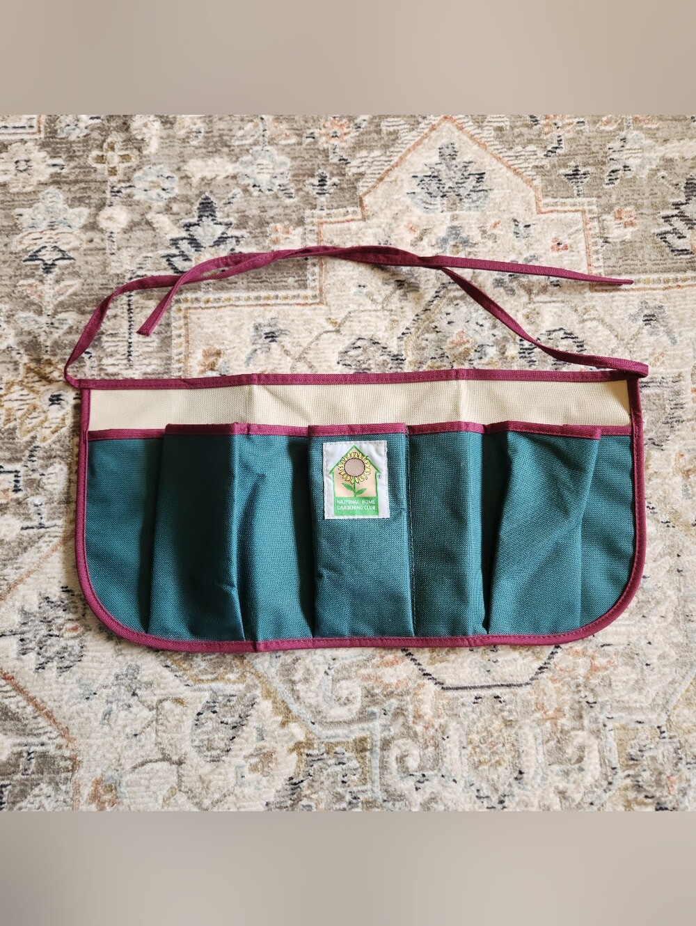 Green Gardening Tool Apron with Burgundy Trim National Home Gardening Club